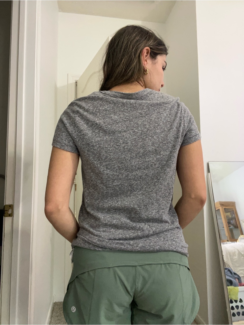 Women's Gray V-Neck Short Sleeve Tee - Picture 2 of 2
